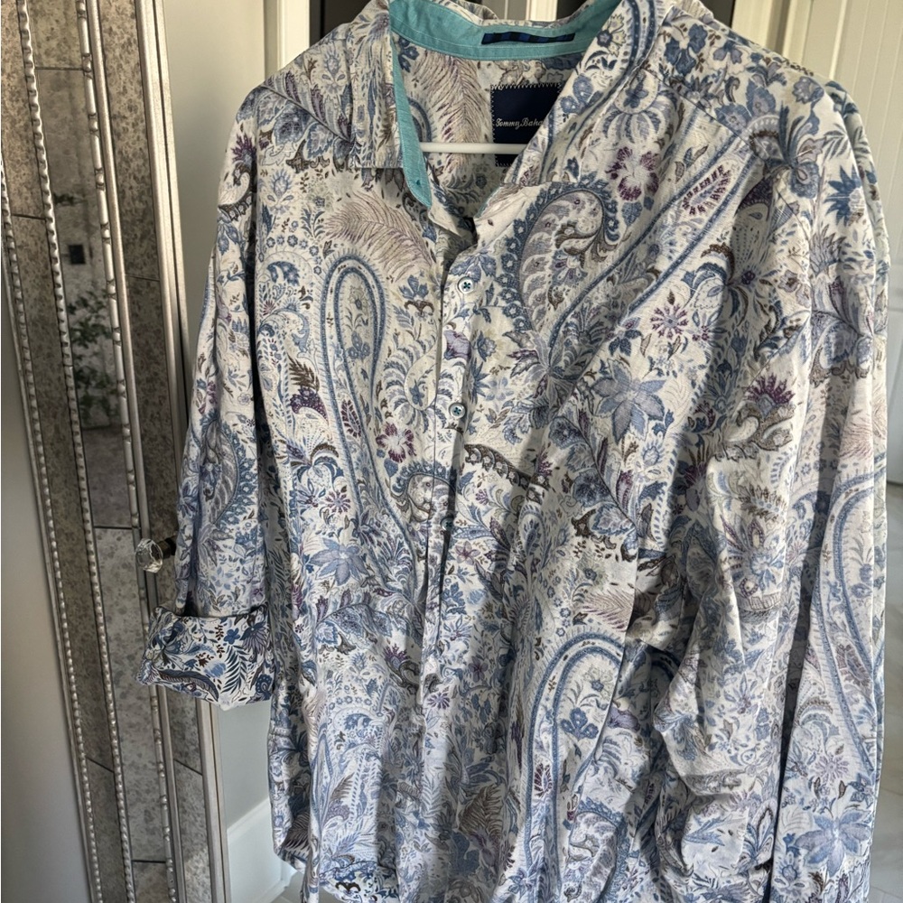 Tommy Bahama Paisley Button-Up Shirt - Blue and White